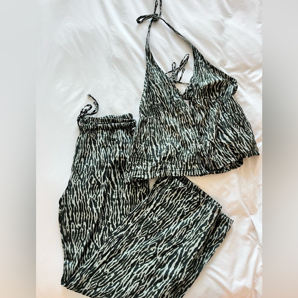 Linen blend pants and halter set